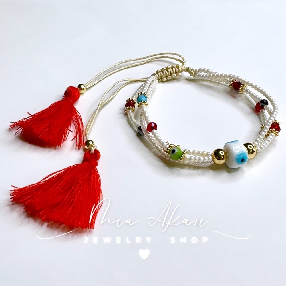 Colorful Devil’s Eye Shape Beads Bracelet Multi Layers Hand String